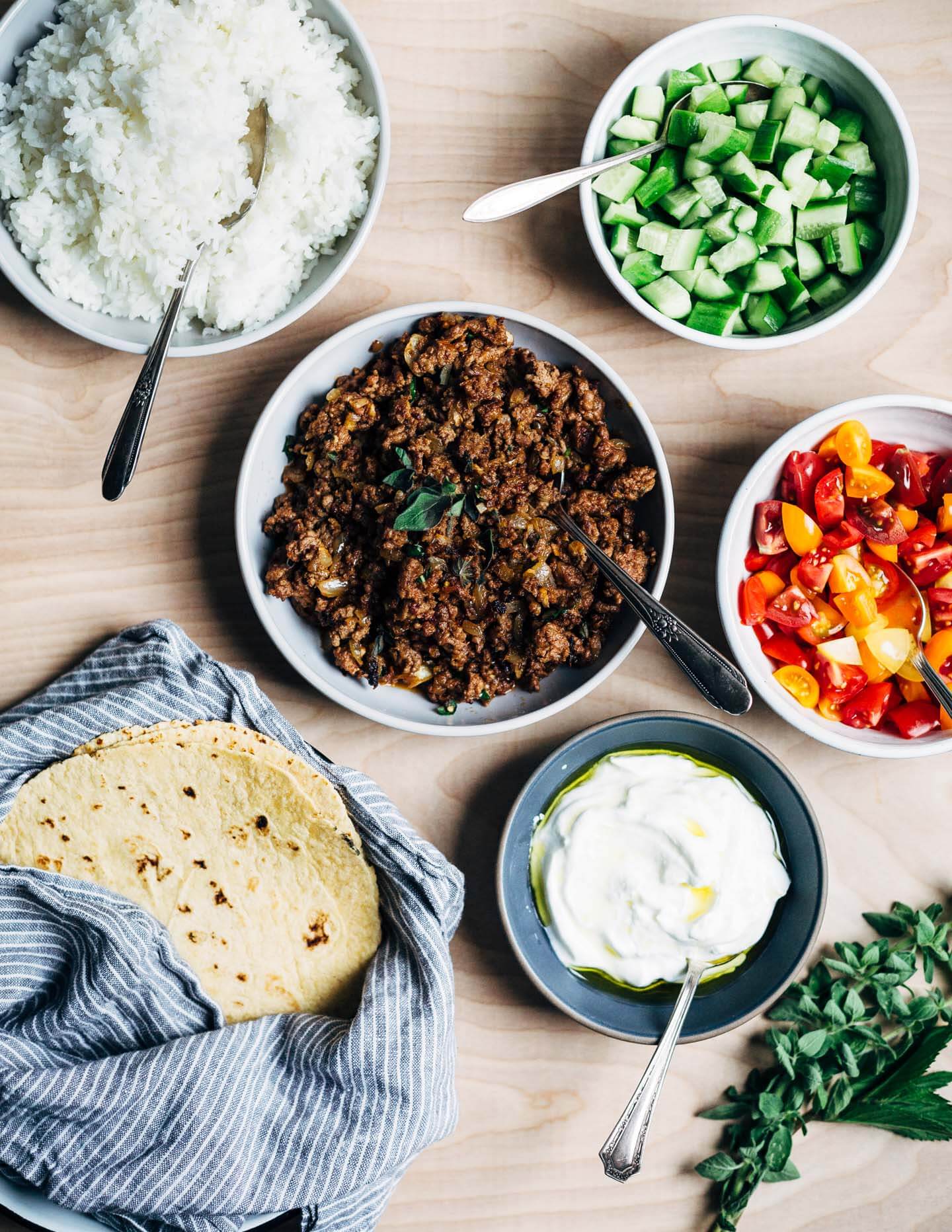 The perfect family dinner: Greek-inspired lamb tacos.