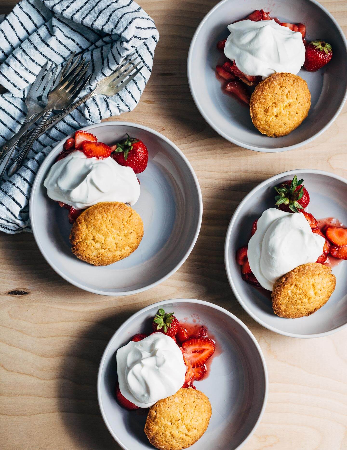 Semolina flour gives these semolina strawberry shortcakes a beautiful golden crust and a toothsome texture that pairs perfectly with ripe strawberries and whipped cream. 