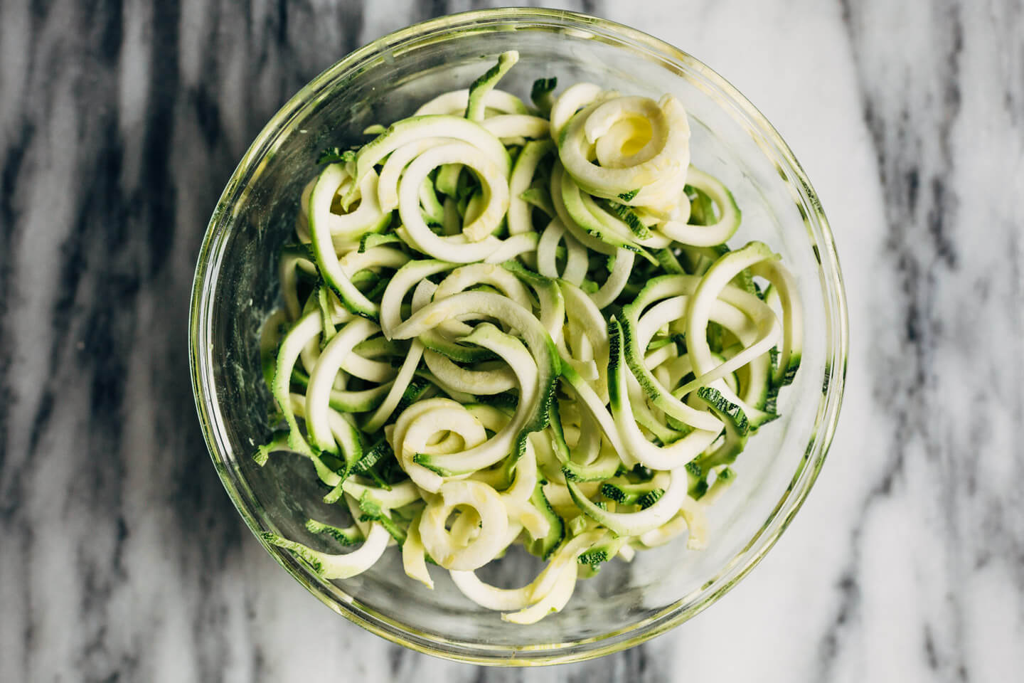 Zucchini noodles, ready to cook. 