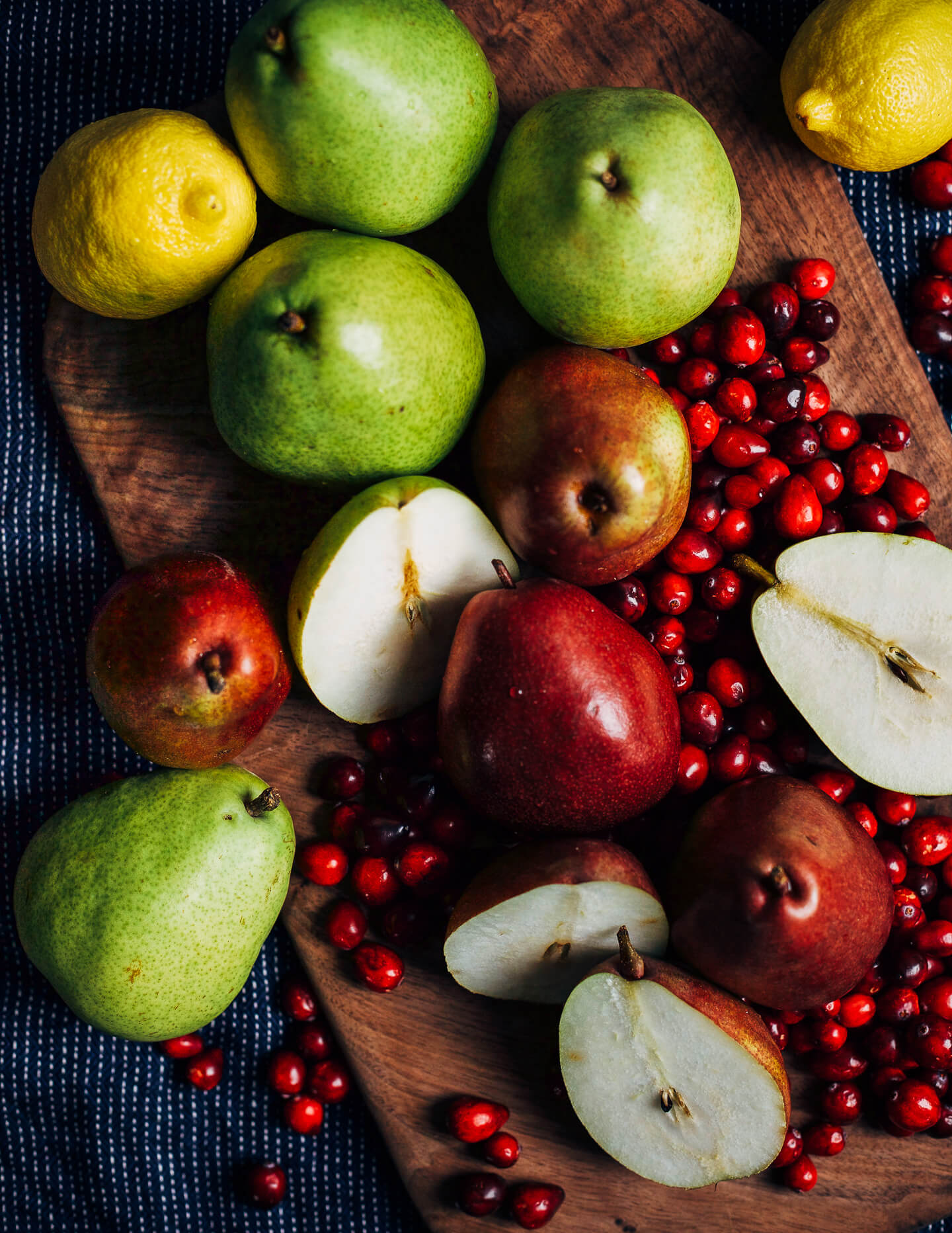 Fresh cranberries and pears.