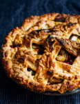 Cranberry pear pie with a decorative leaf rye crust.