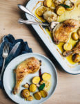 Sprinkled with sea salt and bathed in olive oil, these slow-roasted whole chicken legs cook up beautifully. After 90 minutes in the oven, the skin is golden and crisp, while the chicken is tender enough to fall off the bone.