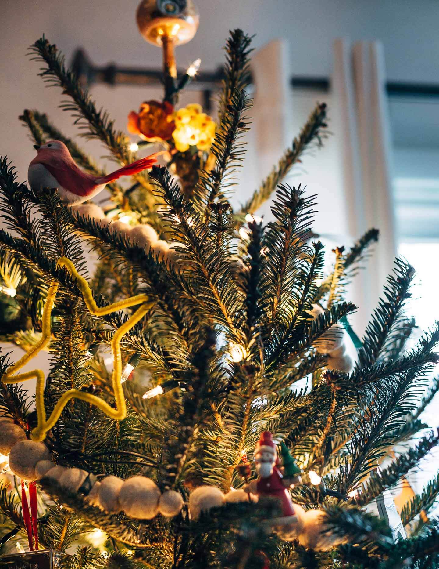 A decorated Christmas tree. 