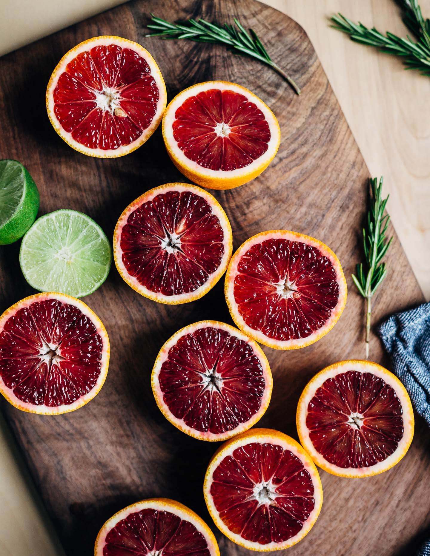 Blood oranges and rosemary sprigs. 