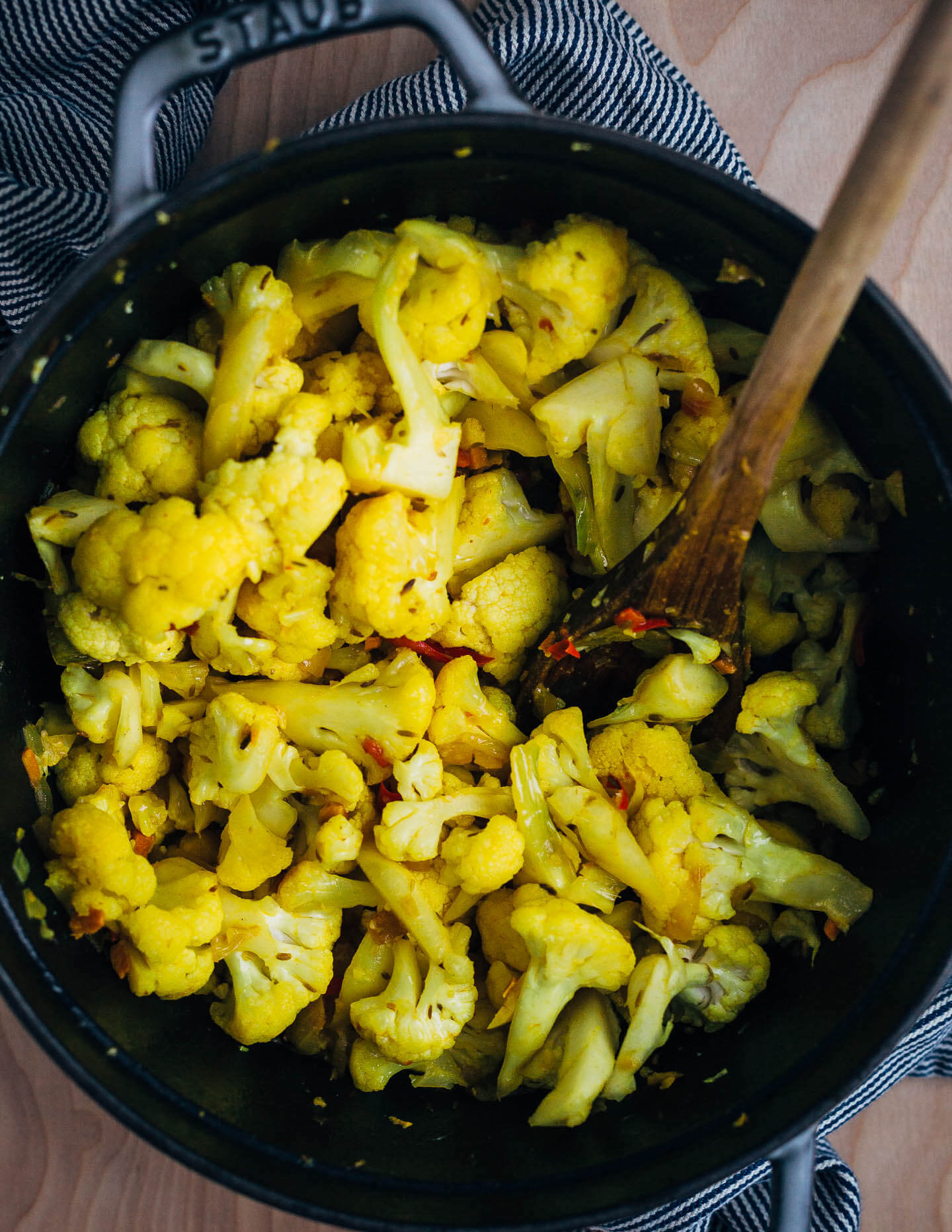 Tender cauliflower, cooked with cumin and turmeric. 