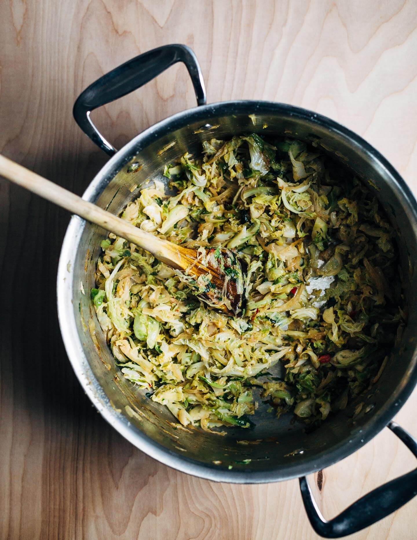 Caramelized onions, cabbage, and Brussels sprouts. 