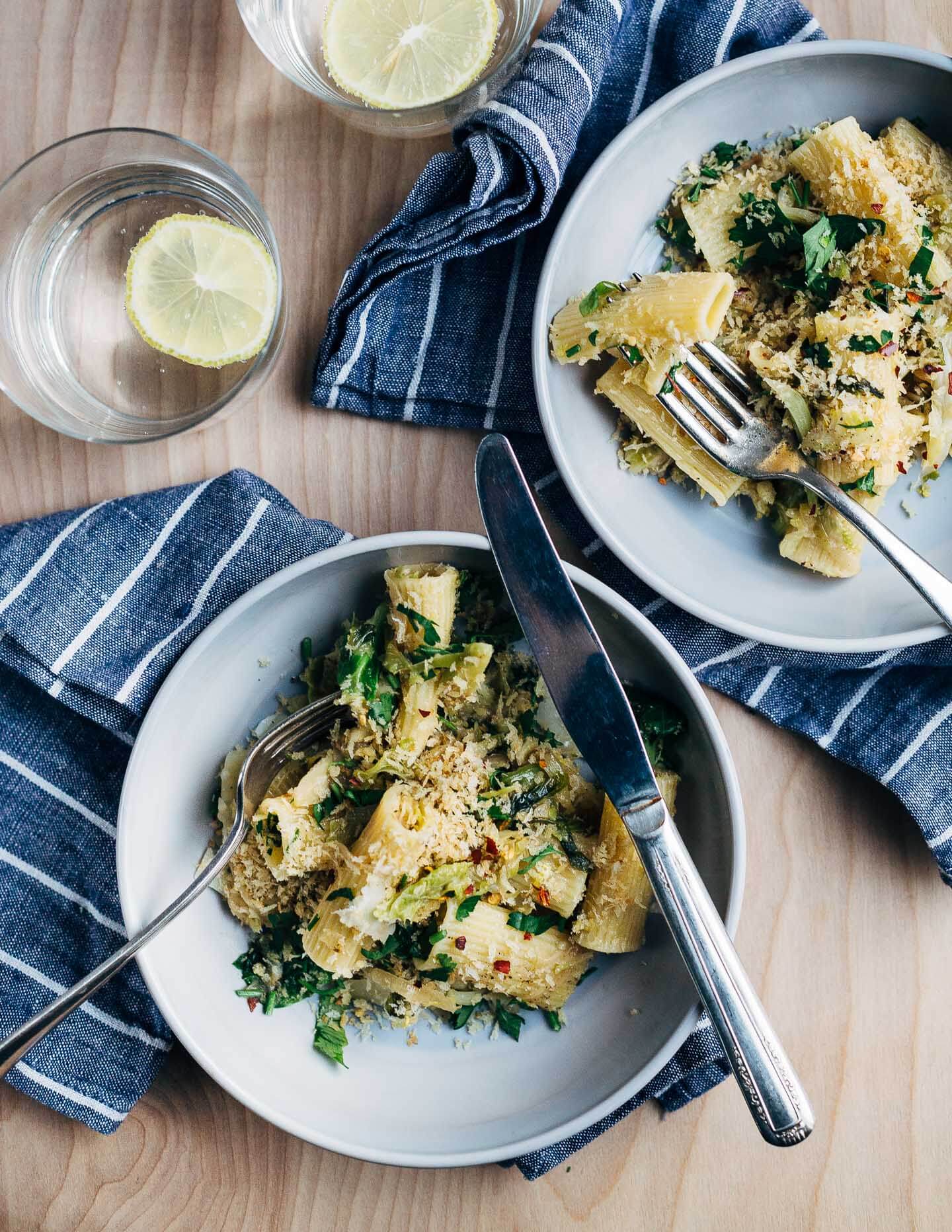 Caramelized Brussels sprout and cabbage pasta with crispy panko and parsley is a wonderful way to counter the February gloom. It's versatile, weeknight-friendly, and quite delicious.