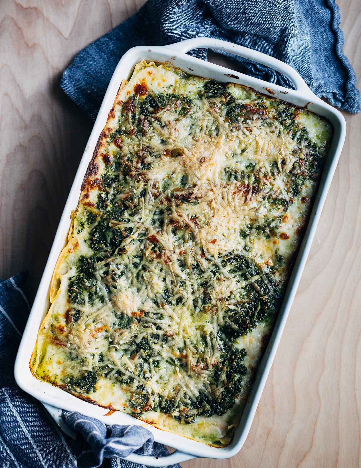 A savory vegetarian mushroom and pesto lasagna.