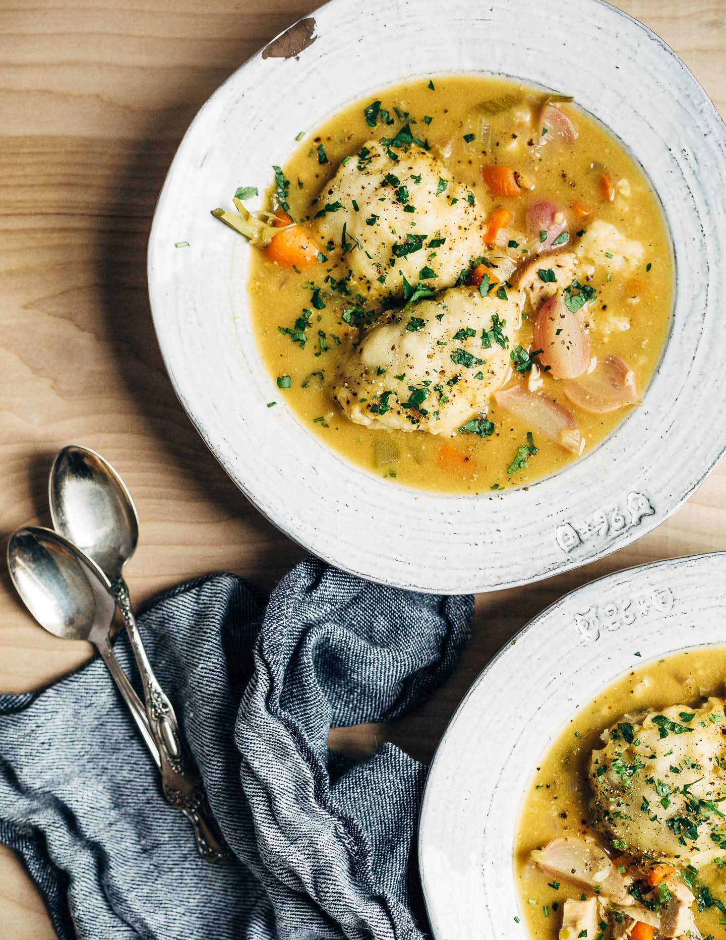 A simplified springtime spin on traditional chicken and dumpling soup made with fresh chives, young carrots, turnips, and radishes.