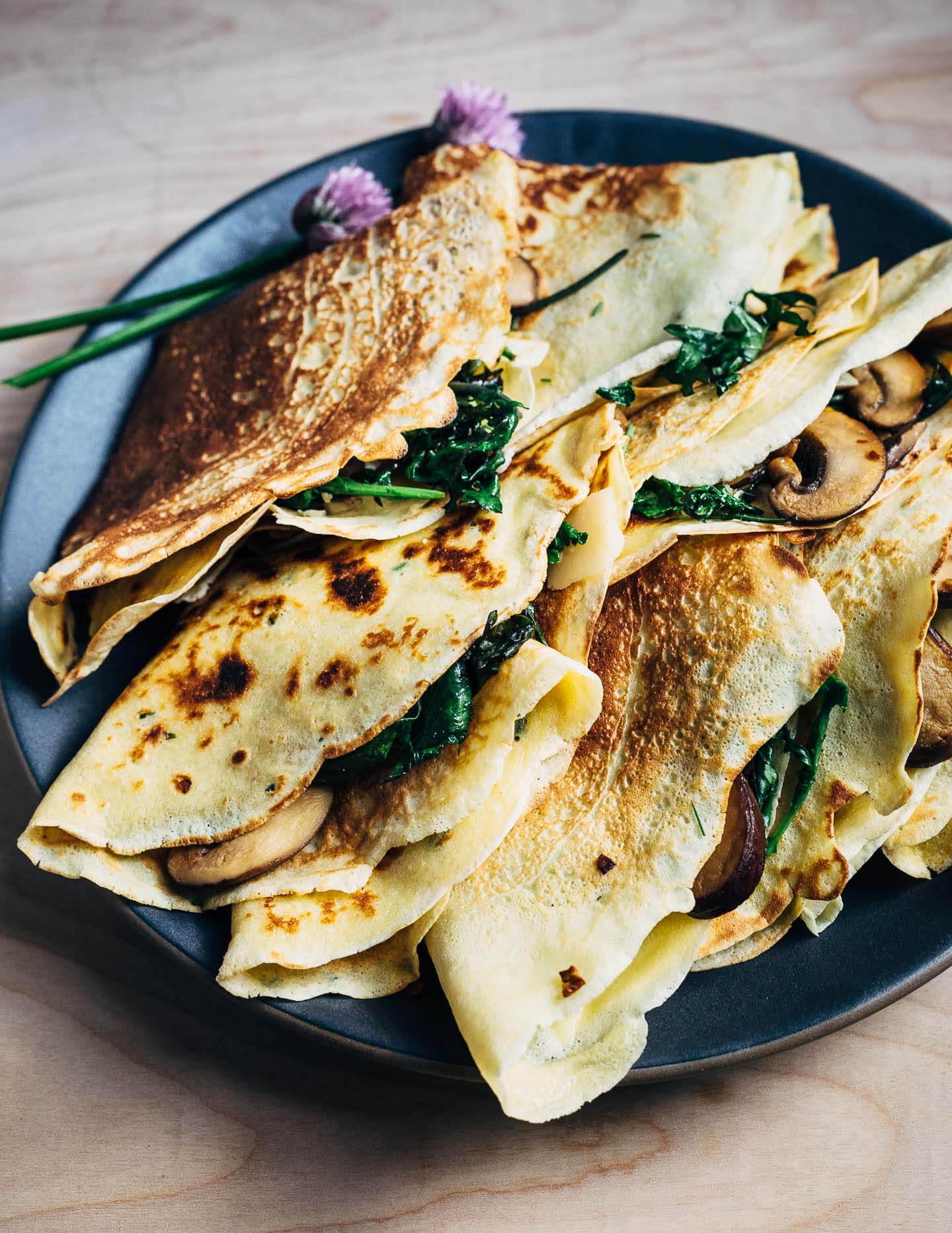 Savory Crepes with Mushrooms and Greens - Brooklyn Supper