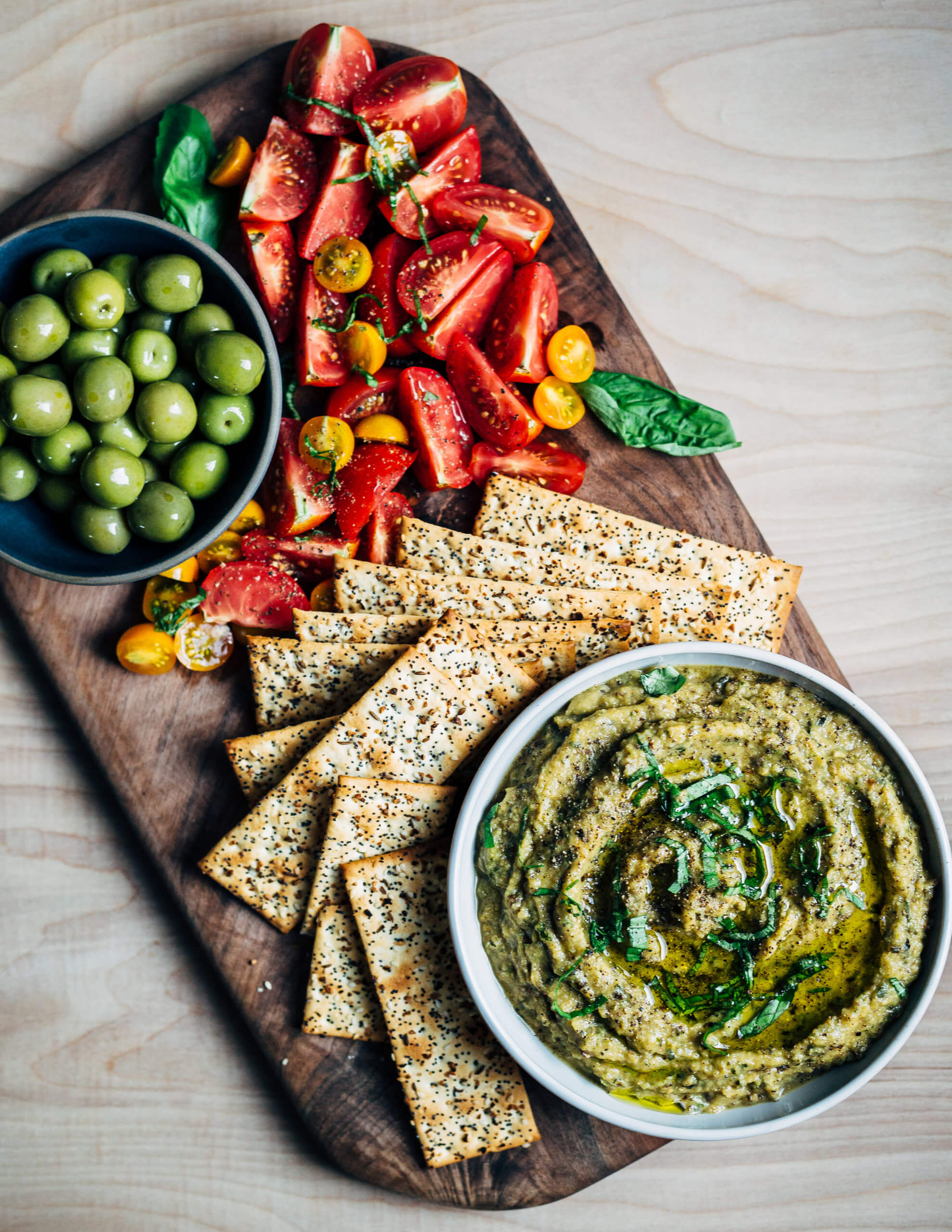 Garden fresh roasted zucchini dip with garlic, lemon, and sea salt. 