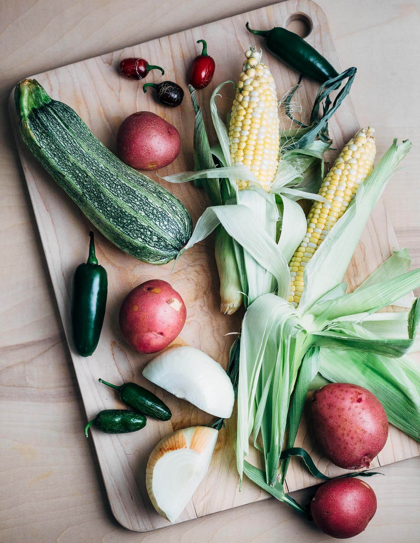 Ingredients for coconut milk corn chowder.