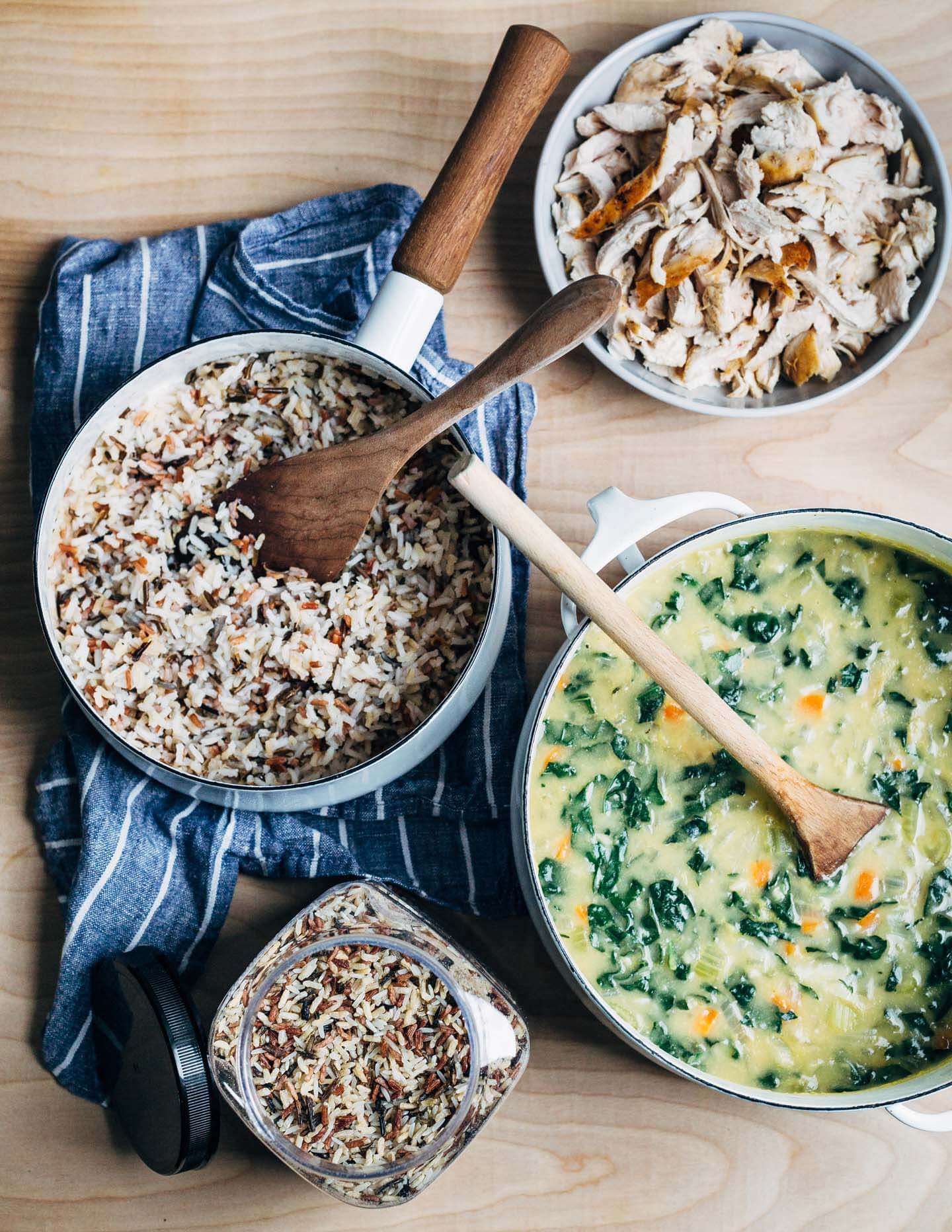 Ingredients to make chicken and wild rice soup. 