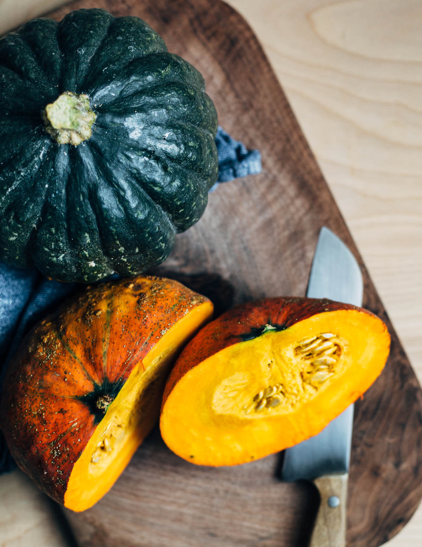 Fresh kabocha squash for pumpkin puree.