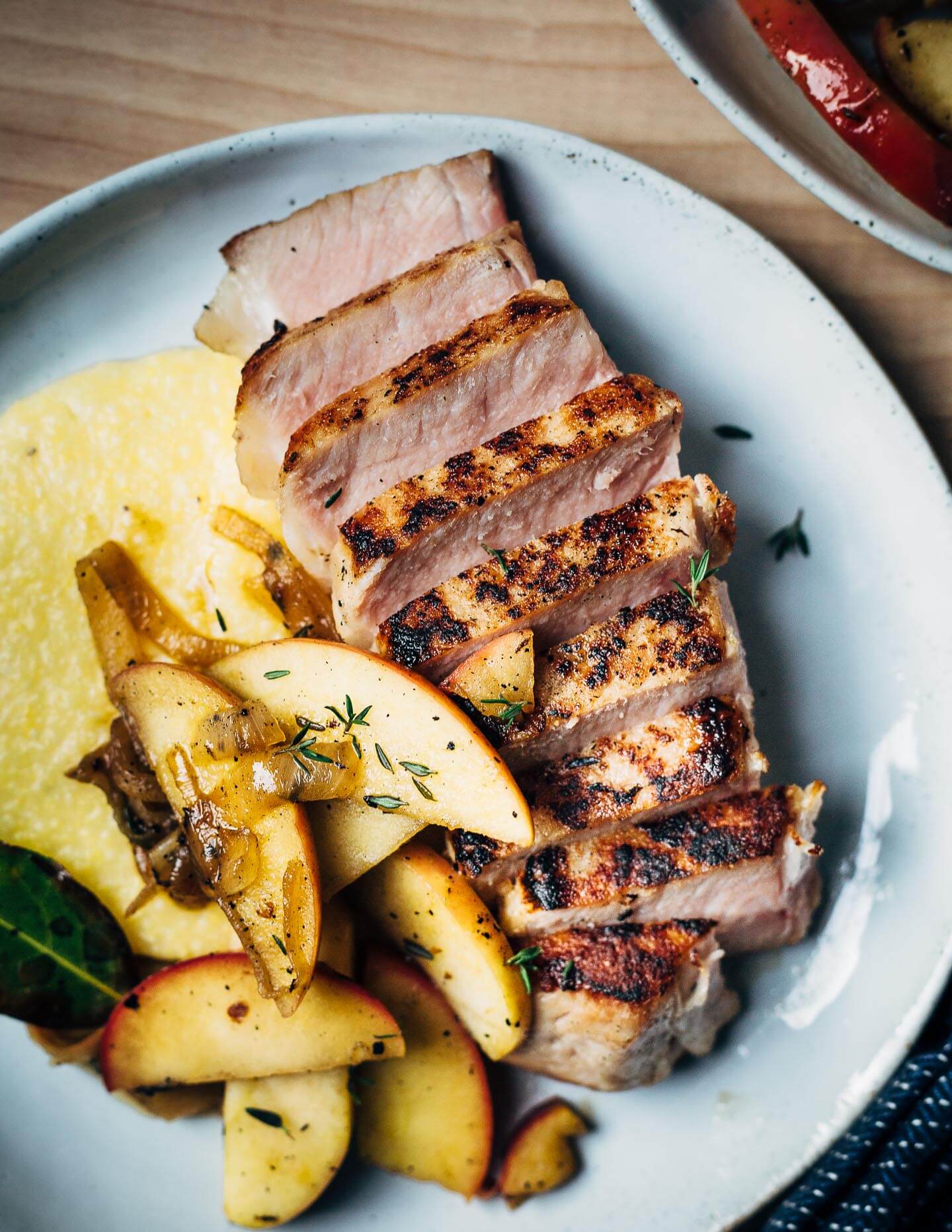 The perfect fall meal: bone-in pork chops with apples and onions. 