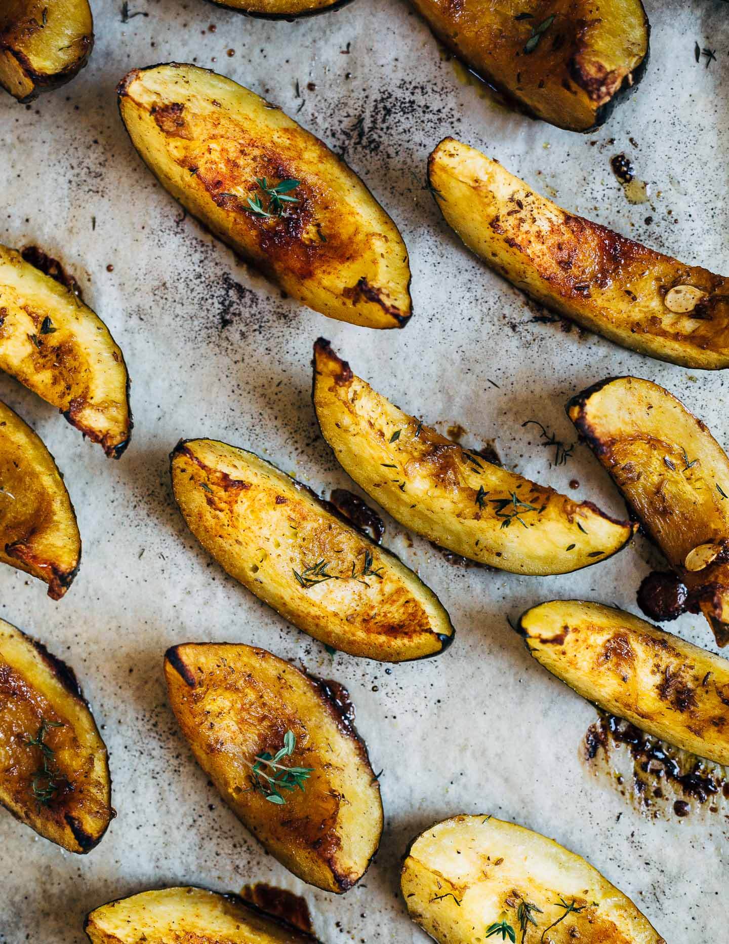 Brown sugar roasted acorn squash wedges, just out of the oven. 