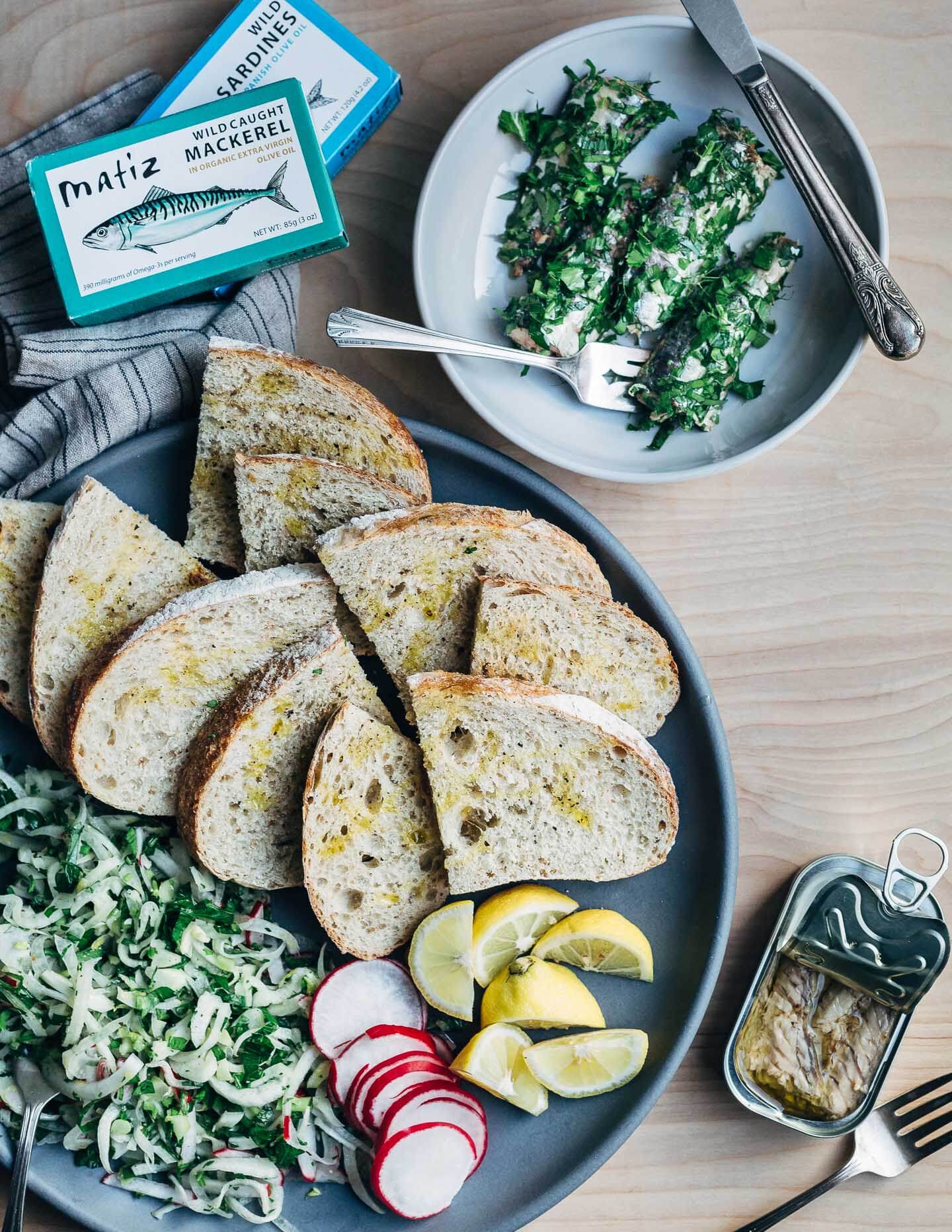 Whether you’re after something simple or celebratory, sourdough toasts with herbed sardines and a shaved fennel salad are the height of easy decadence. Featuring Matiz tinned wild sardines, this meal comes together in minutes.