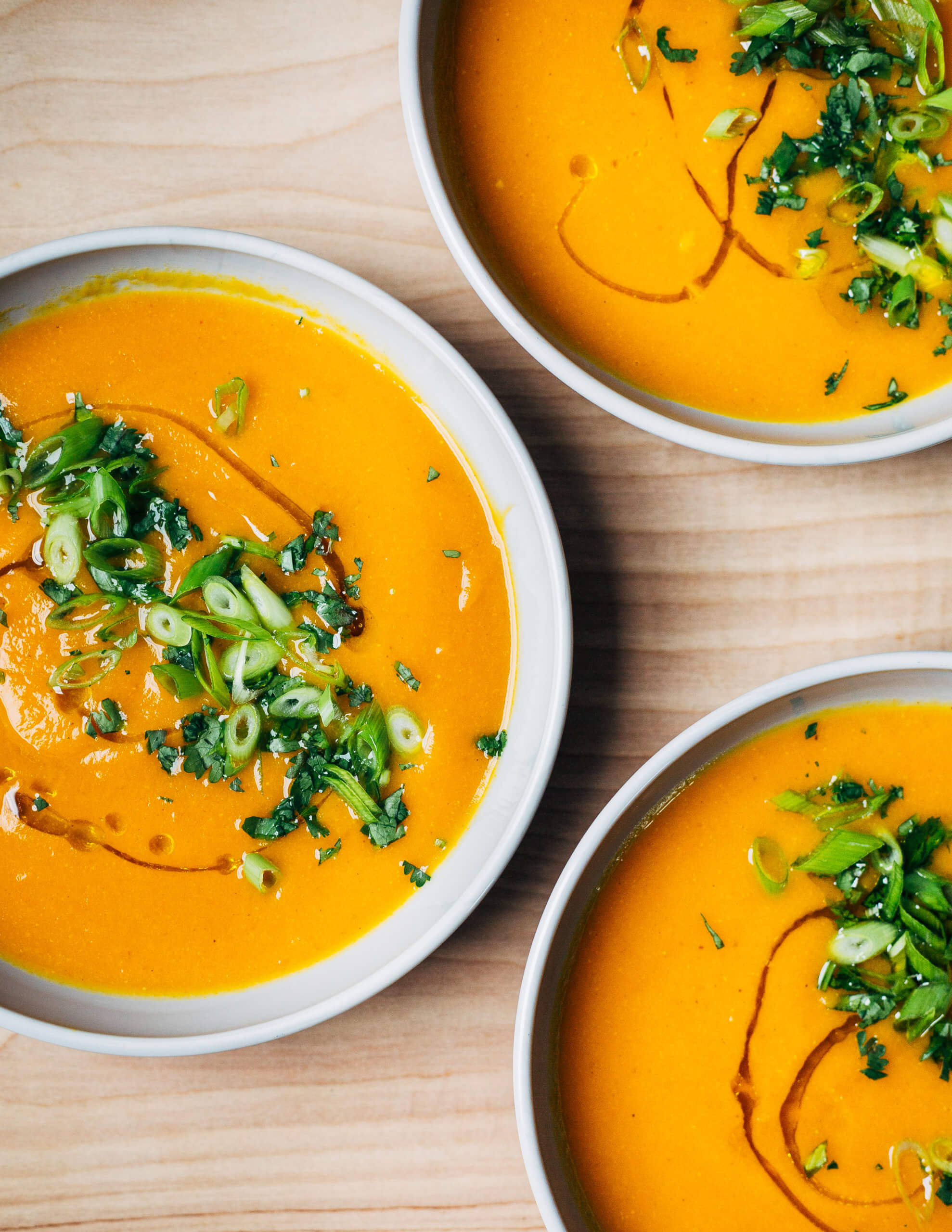 A light, velvety ginger pumpkin soup with lemony undertones and a hint of umami.