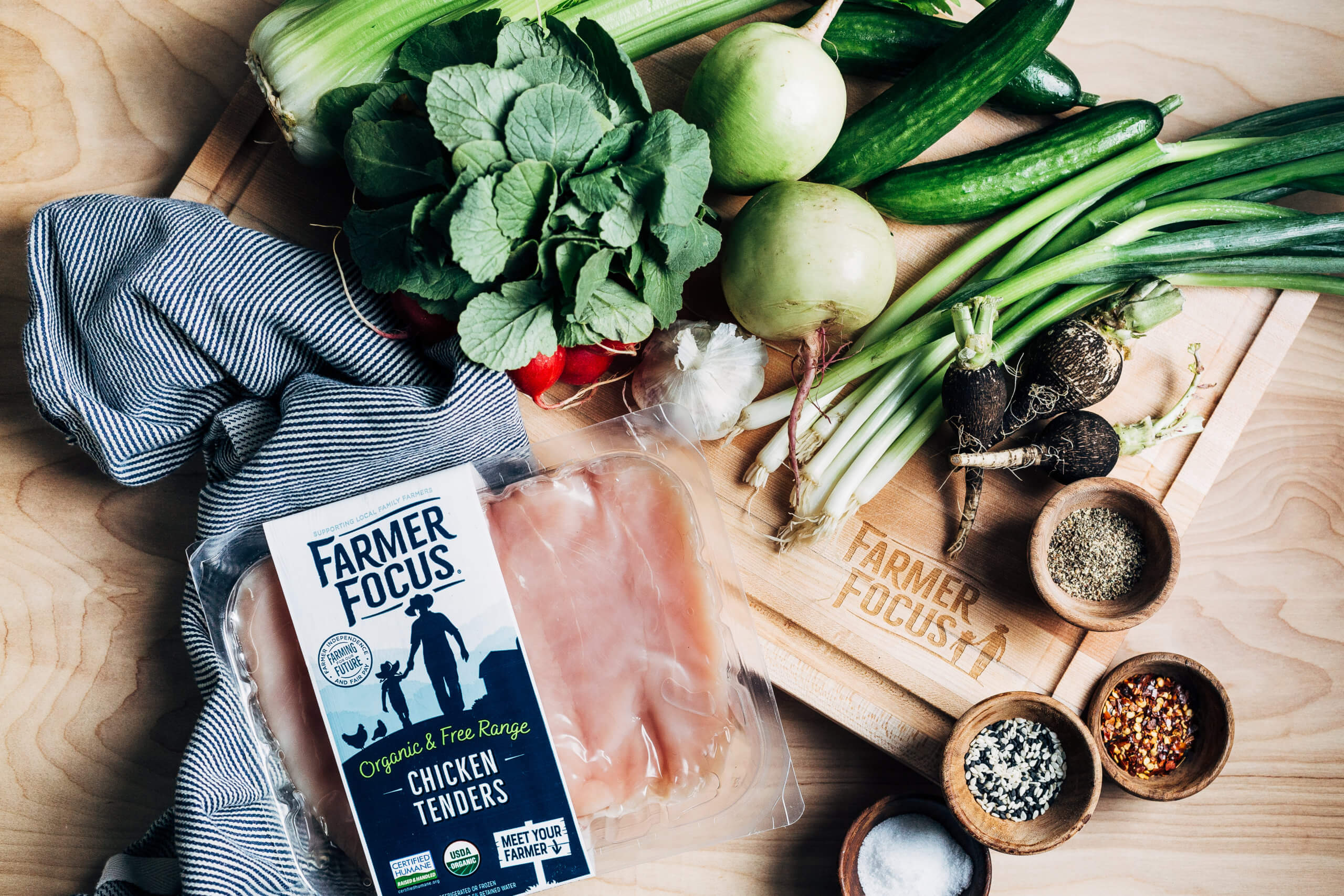 Farmer Focus chicken tenders with vegetables.