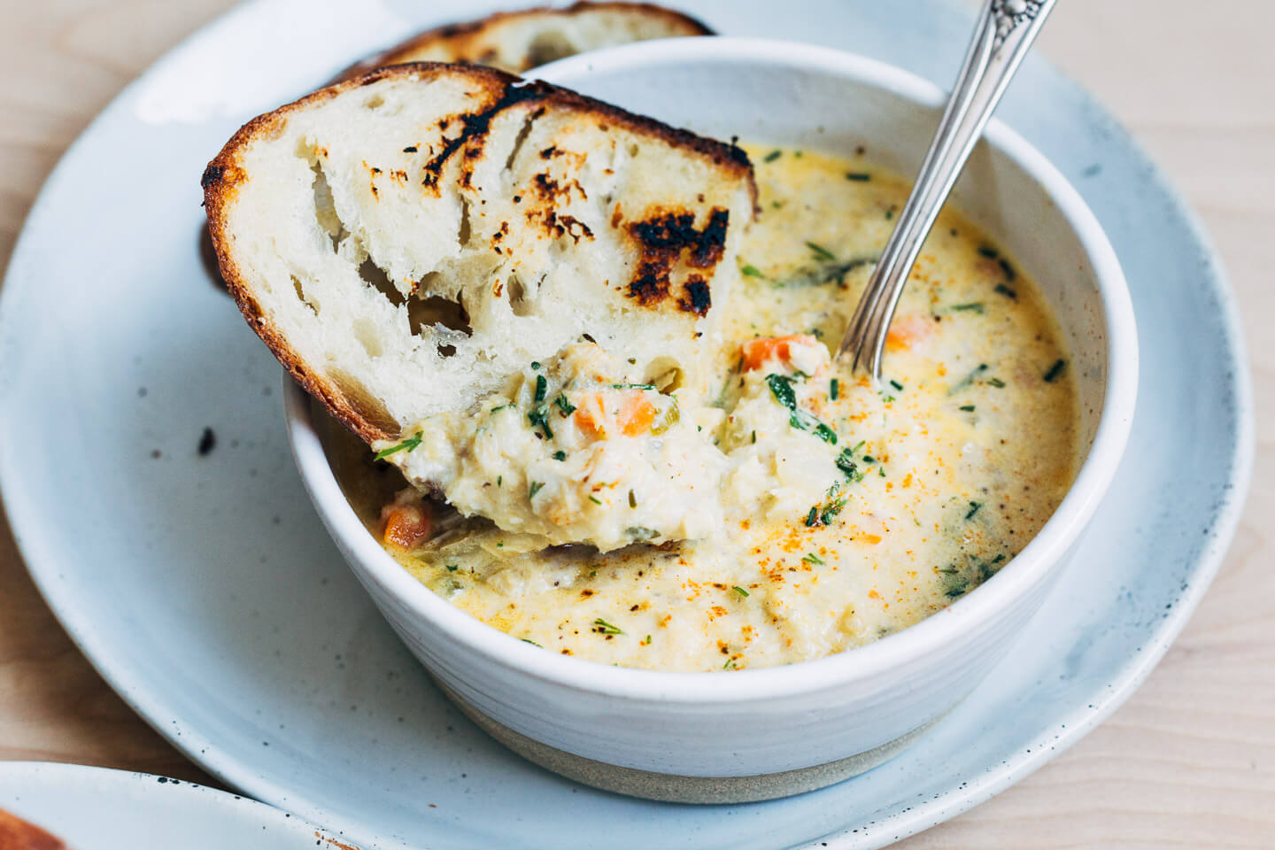 A bowl of seafood chowder