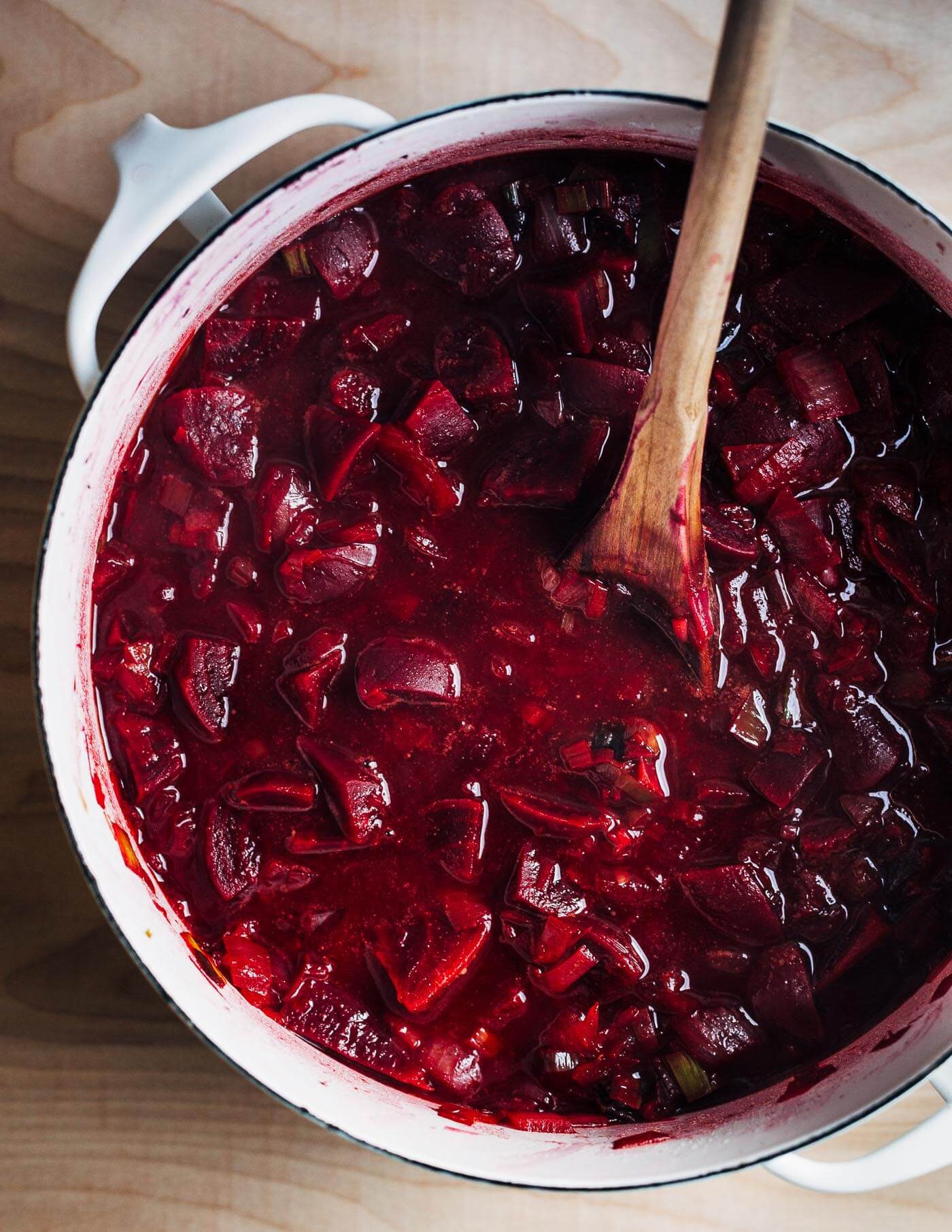 Beet soup, before being pureed. 