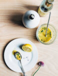 A classic vinaigrette made with fresh lemon juice and sherry vinegar, shallots, and chives.