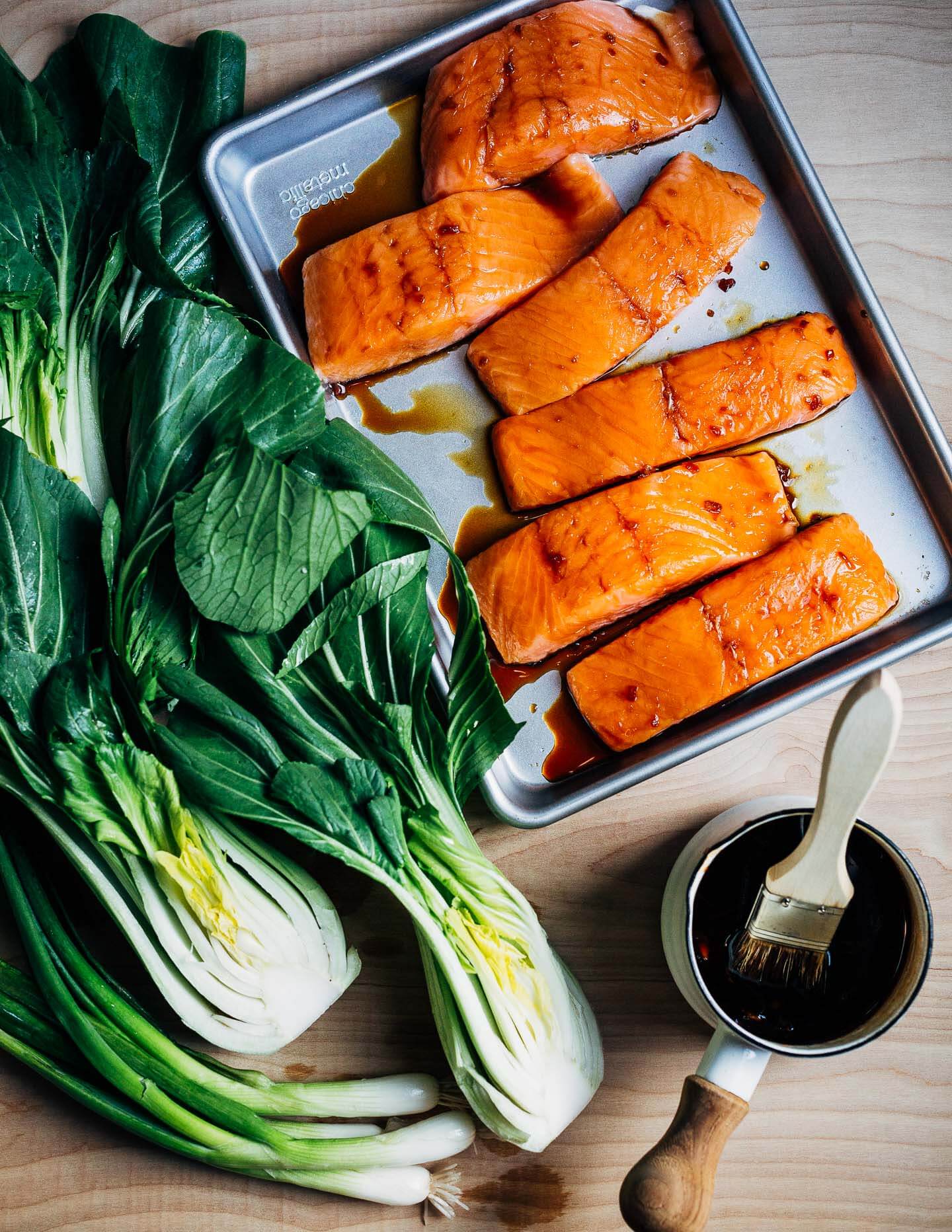 Ingredients for grilled teriyaki salmon.