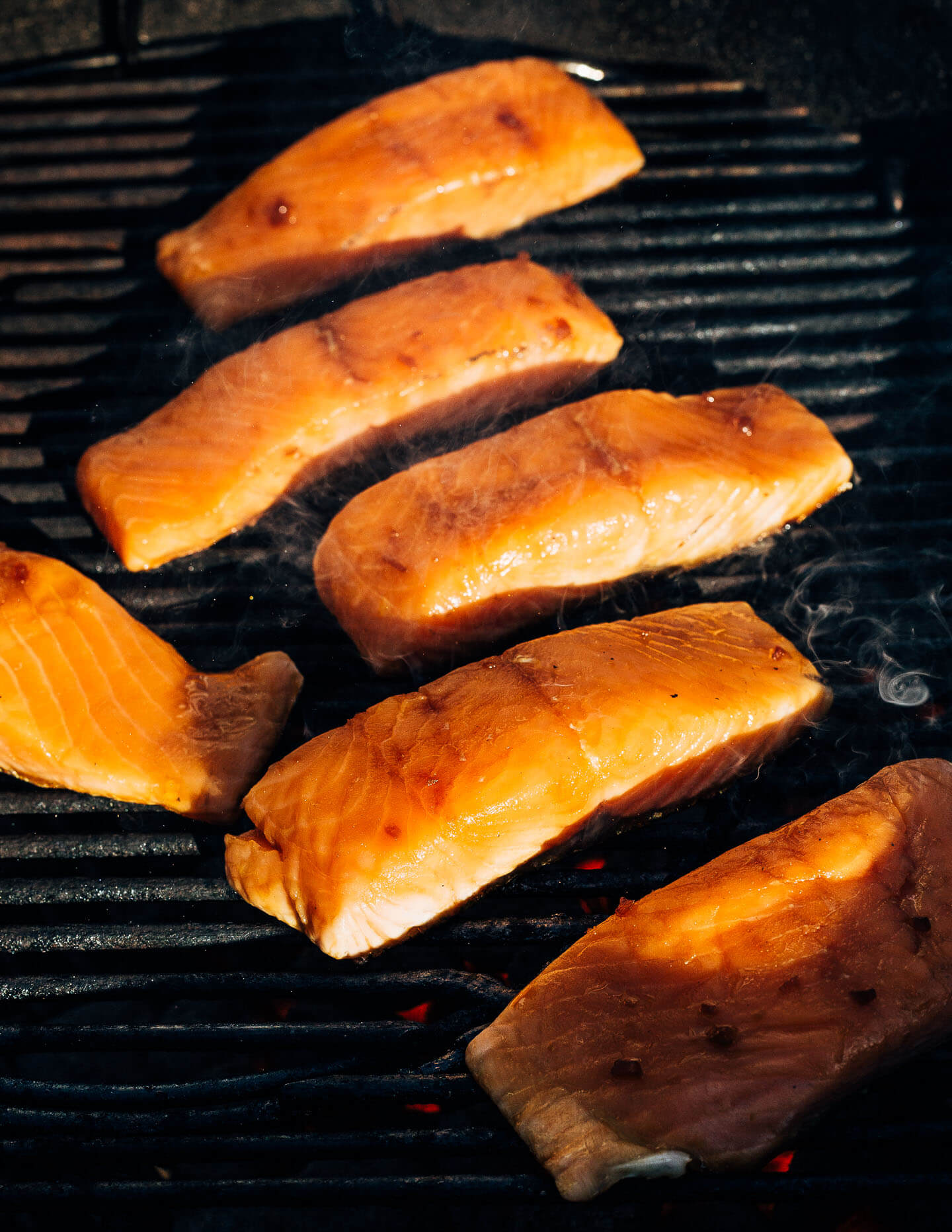 Teriyaki salmon on the grill