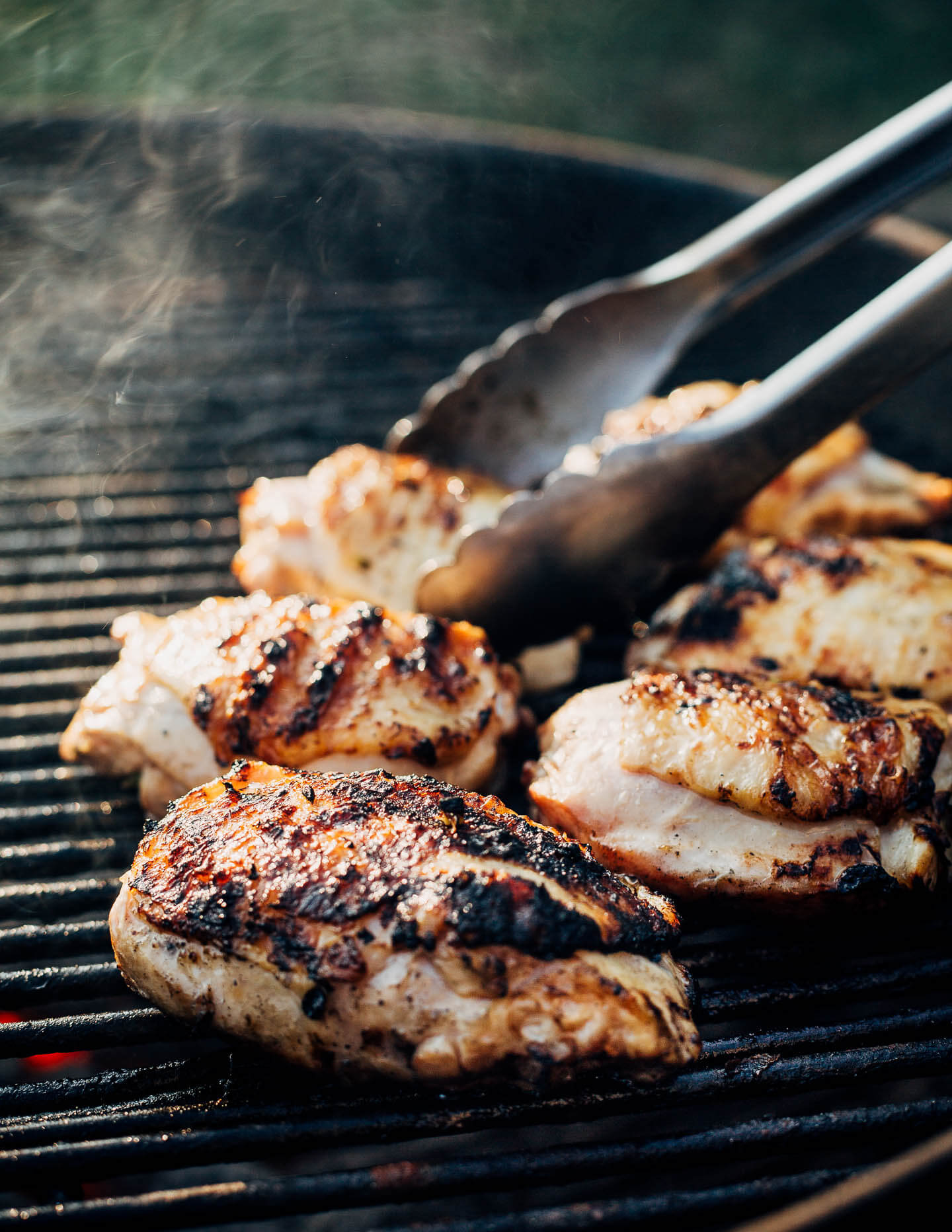 Coconut lime chicken thighs on the grill. 