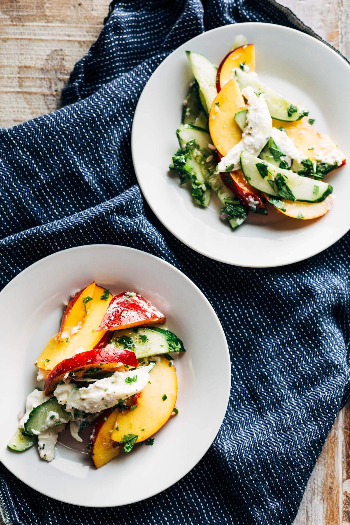 Nectarine and cucumber salad, plated. 