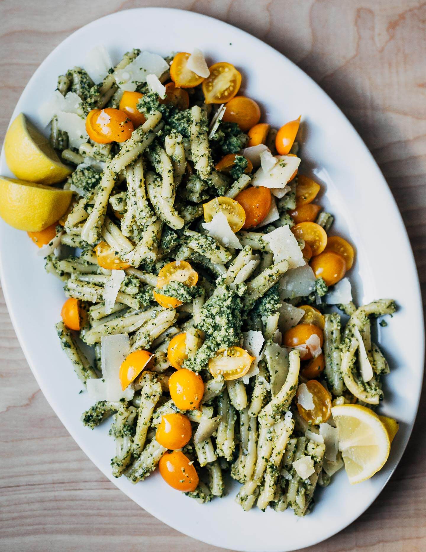 Nutty zucchini pesto with fresh basil leaves, toasted garlic, and crumbled Parmesan is just the thing to toss with noodles for a quick late summer dinner. 