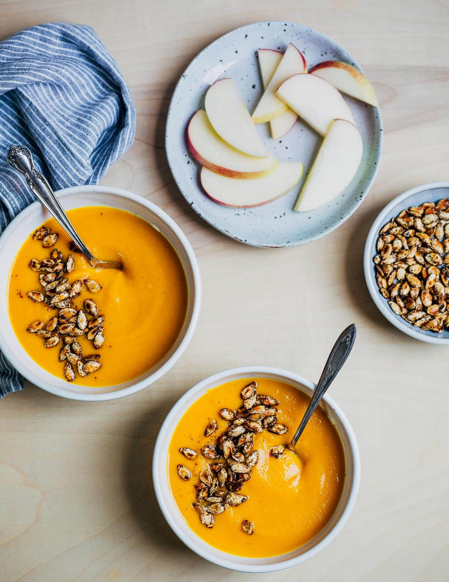 A simple vegan Honeynut squash and apple soup made with fresh ginger, tart apples, and sweet Honeynut squash (or whatever winter squash you happen to have on hand). 