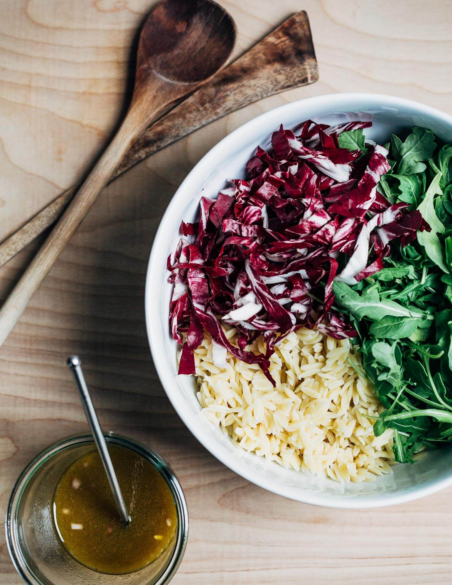 Orzo salad with radicchio and arugula.