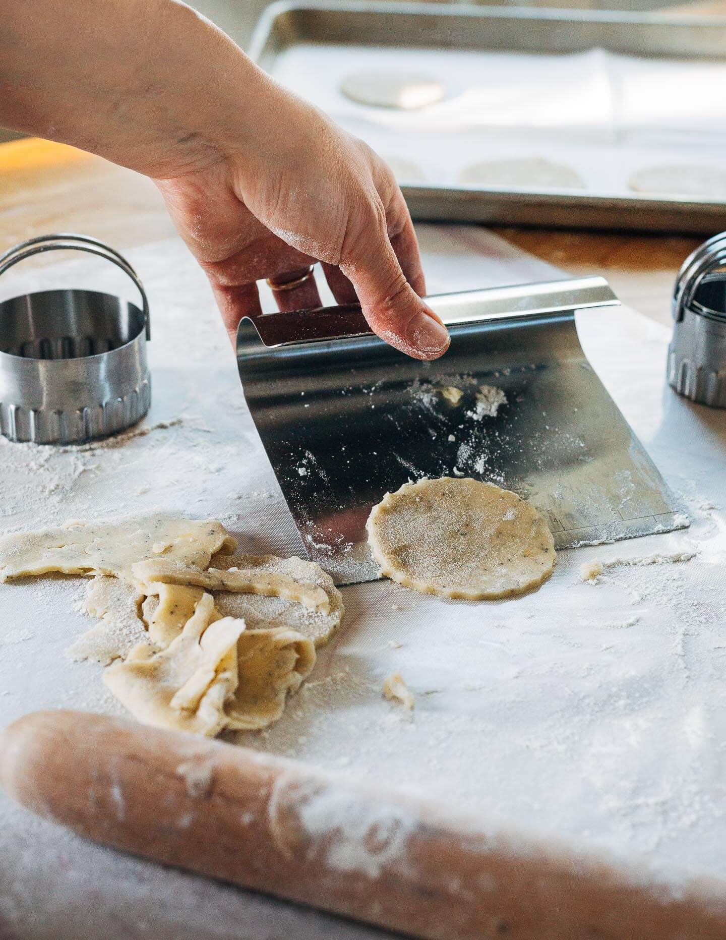 Rolling out poppy seed cookies. 