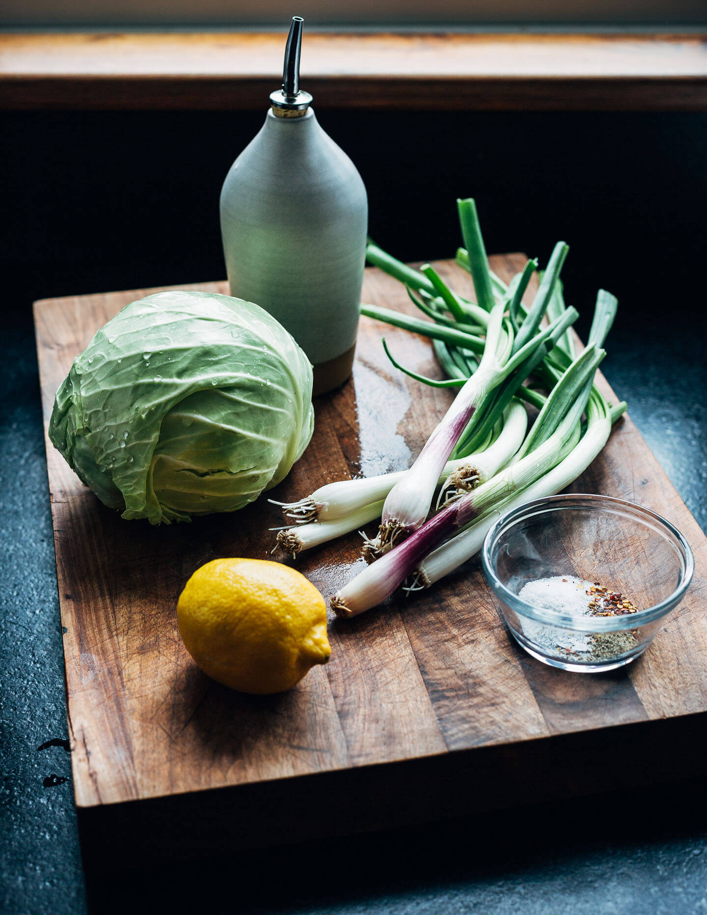 Green cabbage and spring onions