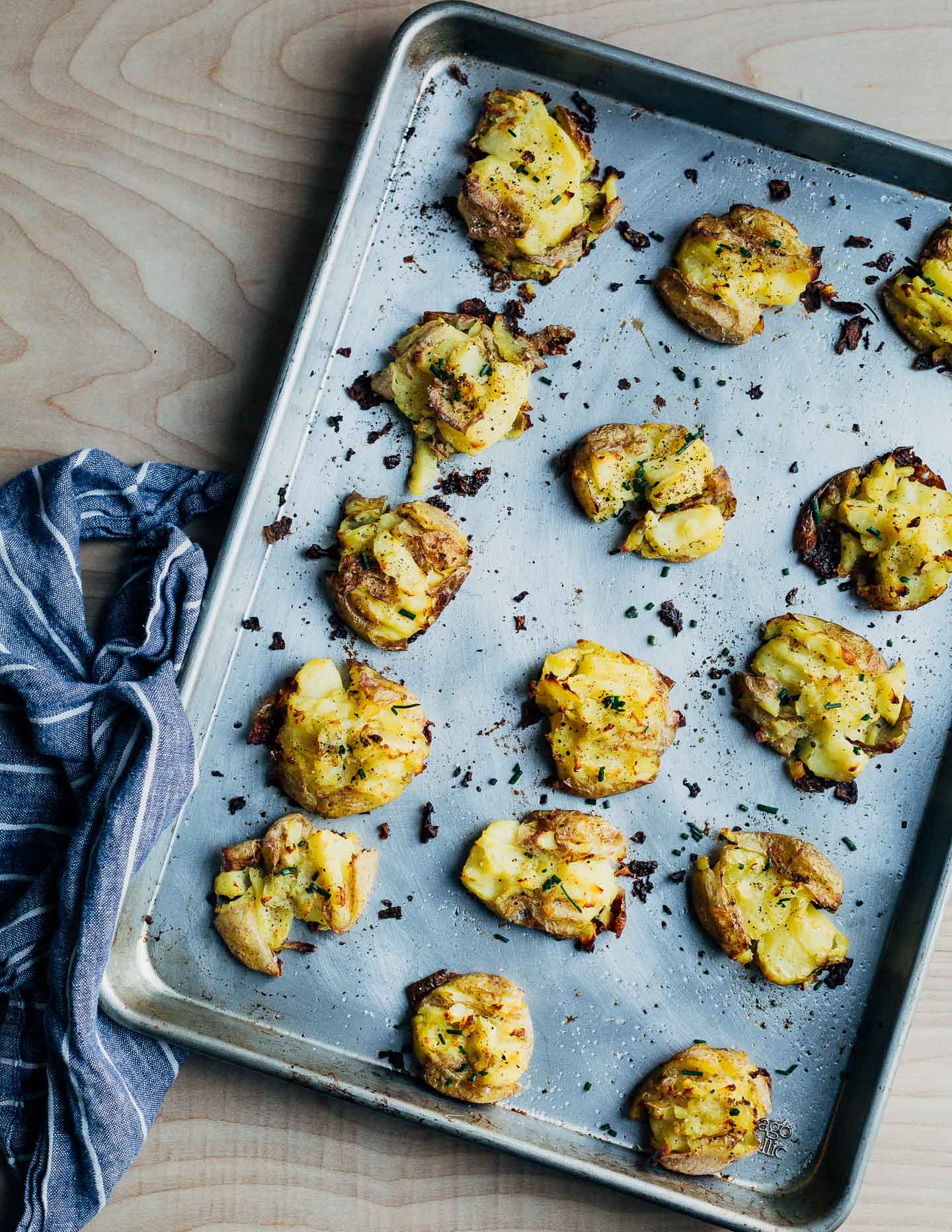 Crispy smashed potatoes, just out of the oven. 