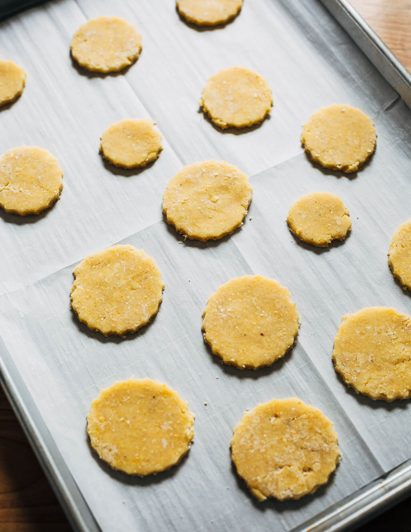 Polenta cookies, cut, chilled, and ready to bake