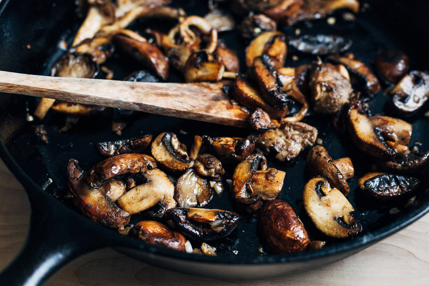 Crsipy, pan-seared mushrooms