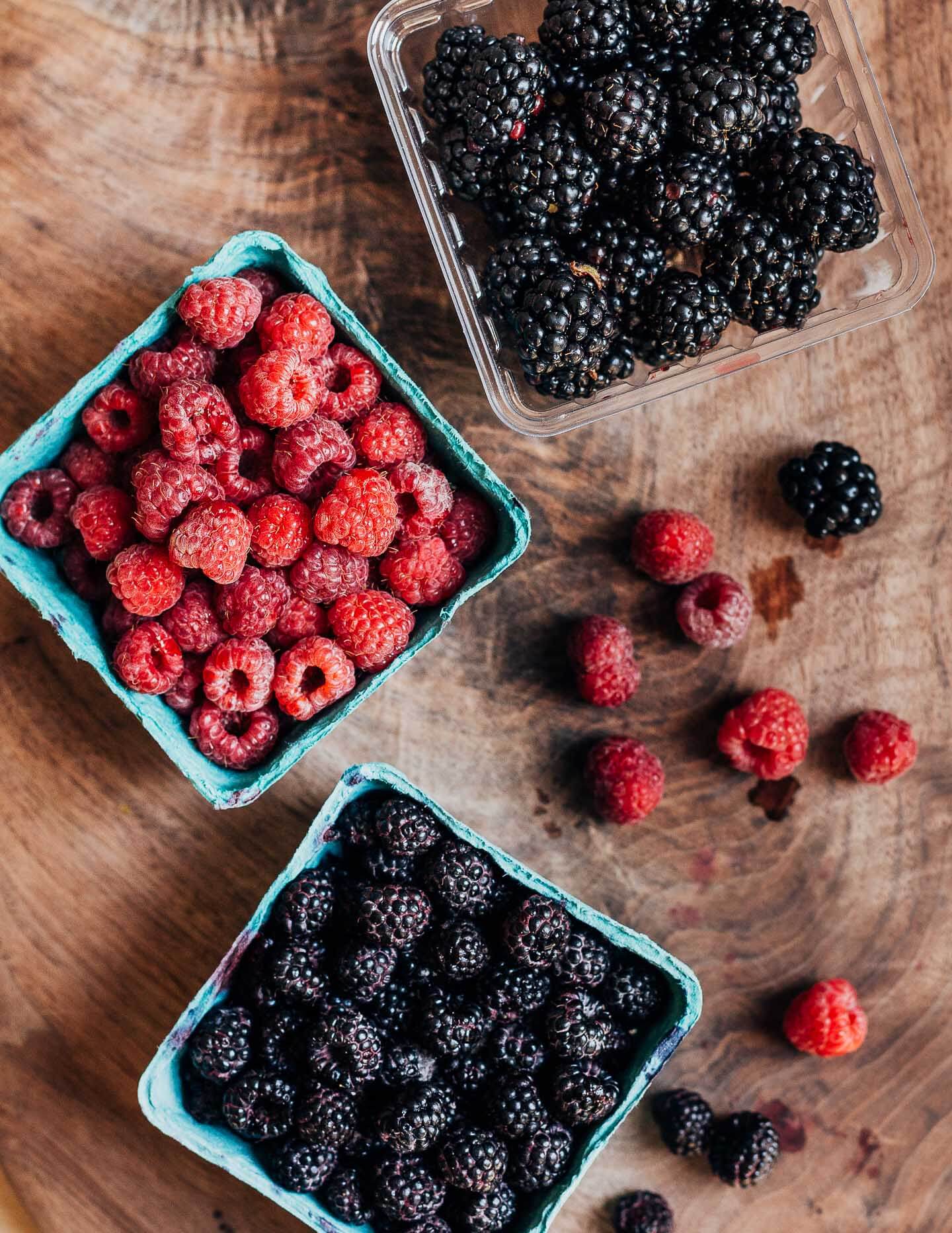 Baskets filled with berries.