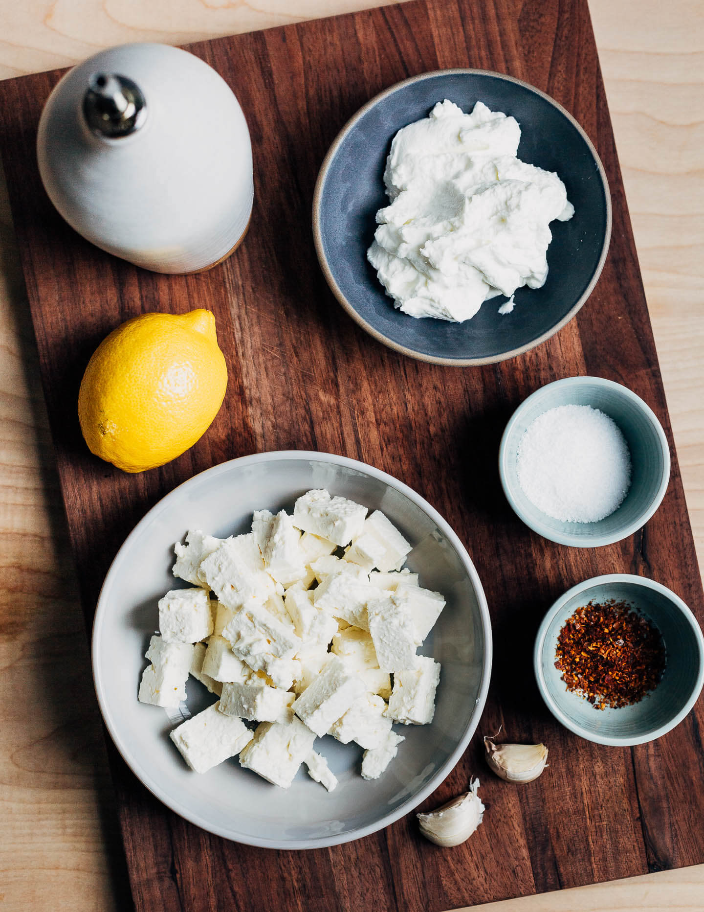 Ingredients for whipped feta dip. 