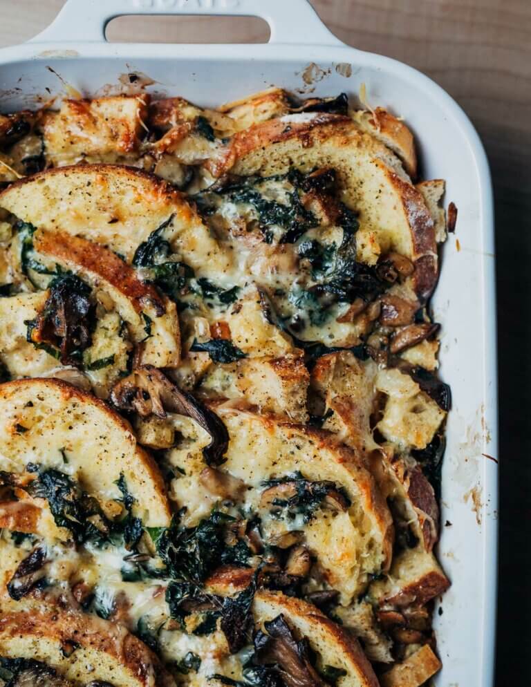 Savory Bread Pudding (Strata) with Mushrooms - Brooklyn Supper