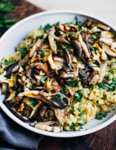 A bowl of risotto with mushrooms