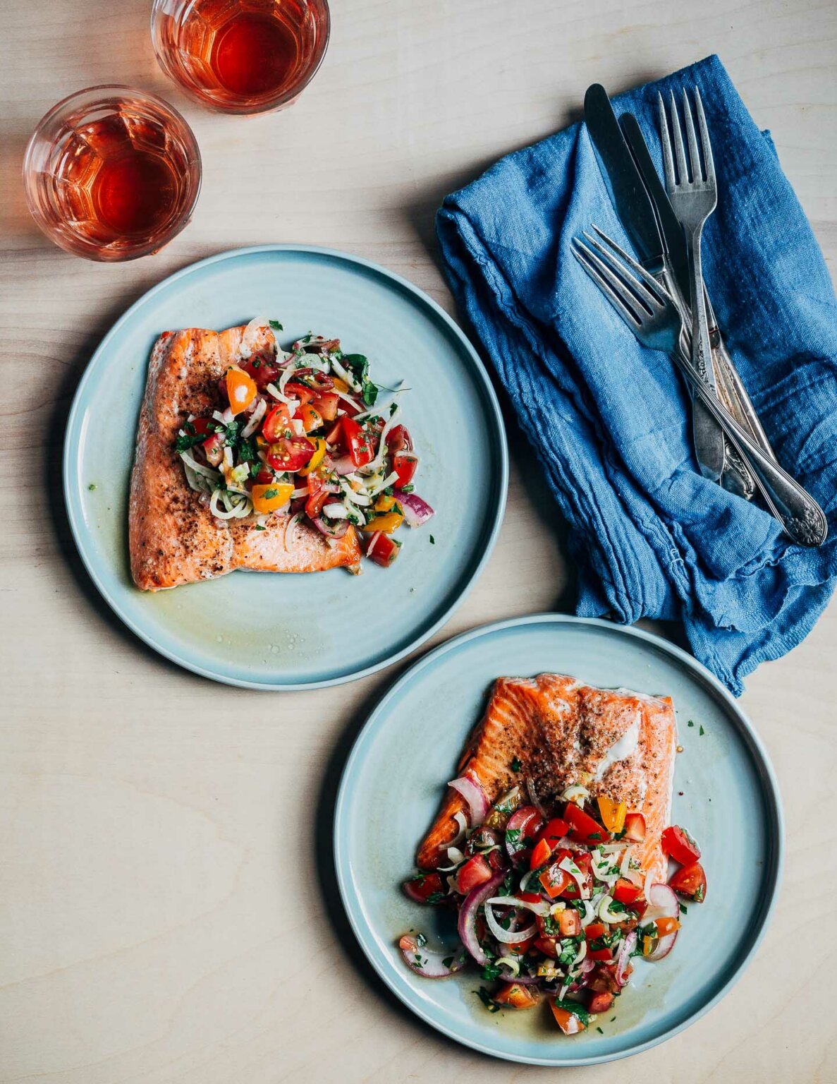 Broiled Salmon with Tomato, Fennel, and Herb Salad