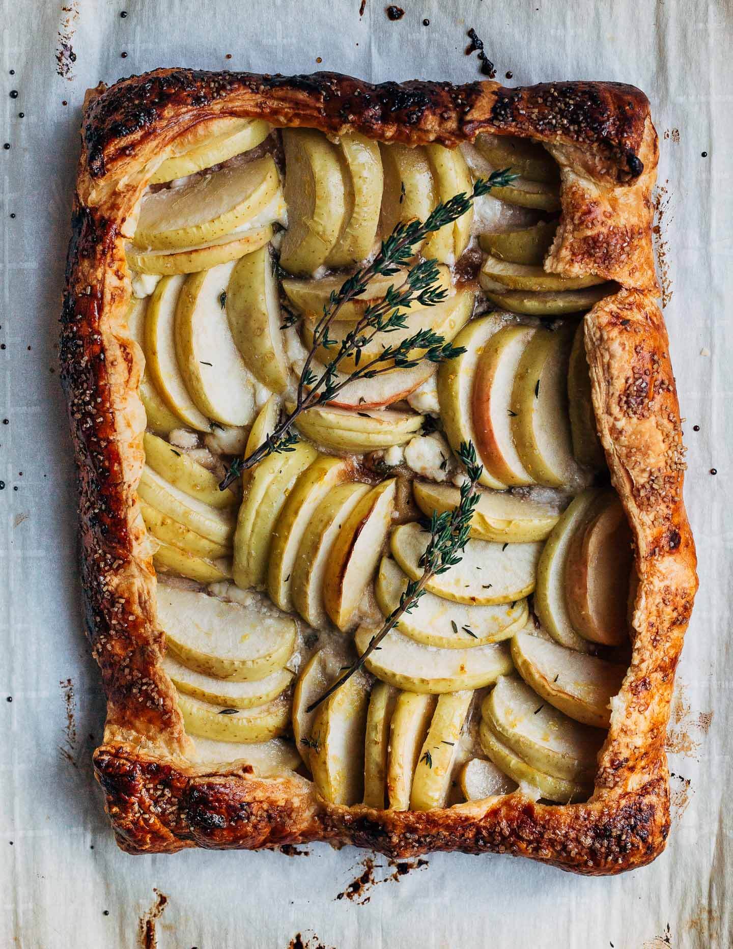 A chèvre and apple tart, just out of the oven. 