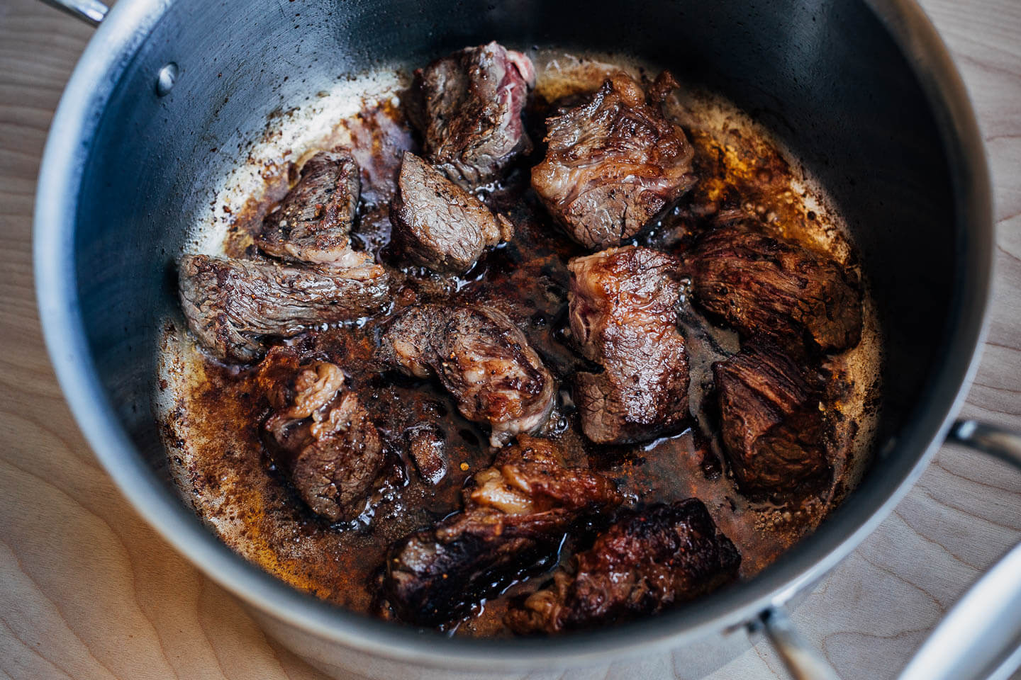 Searing beef in a pot
